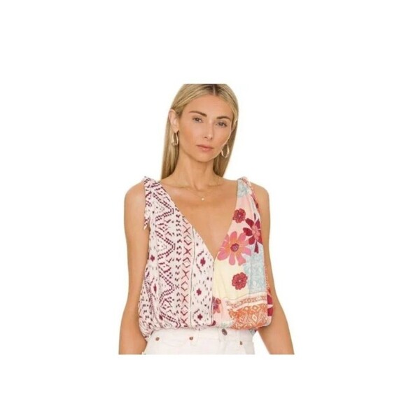 Free People‎ Top Womens XS Tropical Combo Festival Boho Blouse Y2K - Picture 10 of 10
